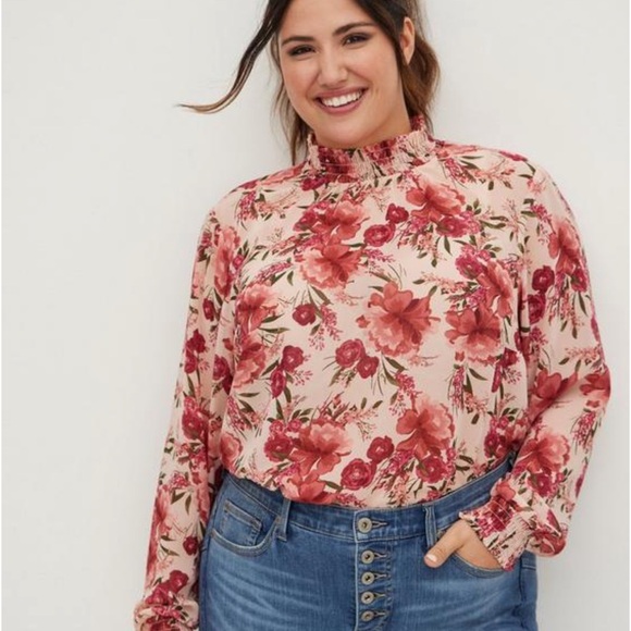 Torrid NWT chiffon smocked mock neck floral long sleeved blouse - Picture 1 of 9